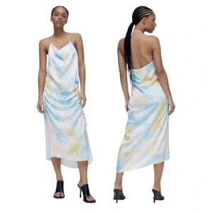 Watercolor midi satin dress